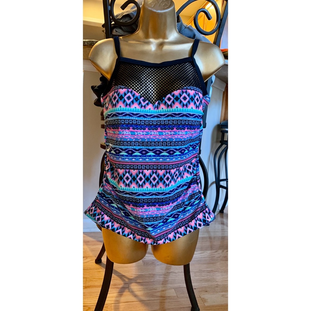 🔥 NEW OUO Black Mesh Tankini Top Swimsuit M Cute